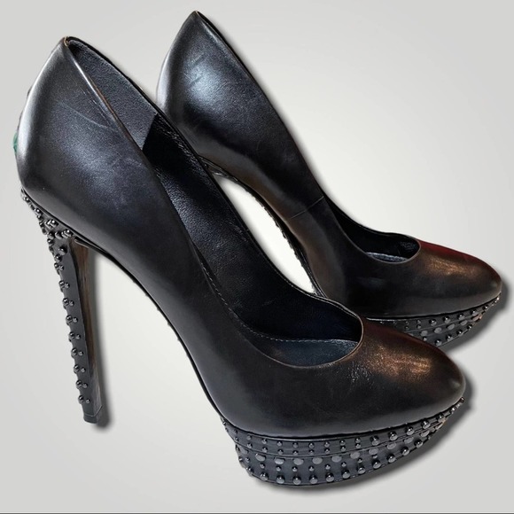 BRIAN ATWOOD EDGY SEXY BISHING PLATFORM LEATHER STUDDED HEELS PUMPS BLACK - 8.5 - Picture 3 of 8